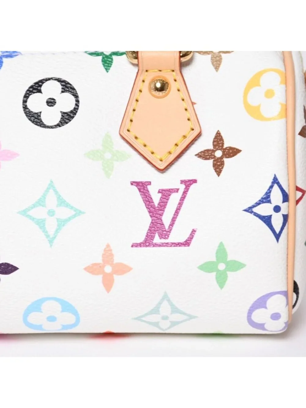 Louis Vuitton Nano Speedy Handbag Monogram Multicolor White Takashi Murakami
